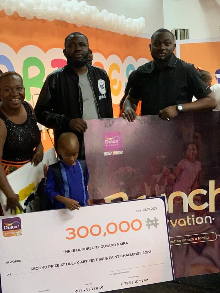 Presenting the second prize, Dulux Art Fest Sip & Paint Challenge, 2022, Emmanuel Anaiye Ifebunmi art